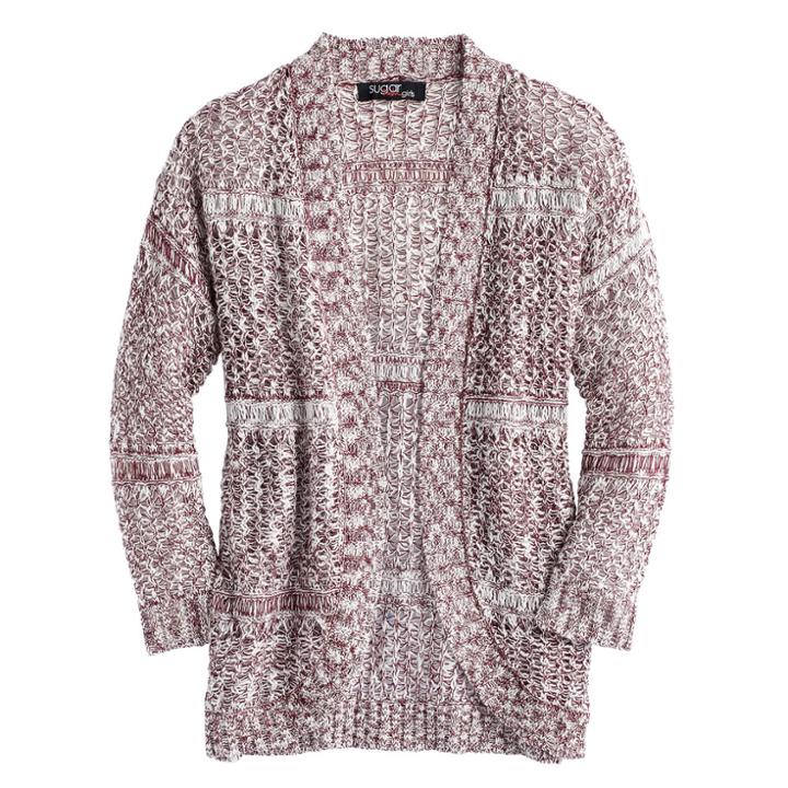 Girls 7-16 Sugar Rush Open-front Crochet Back Cardigan, Size: Large, Red