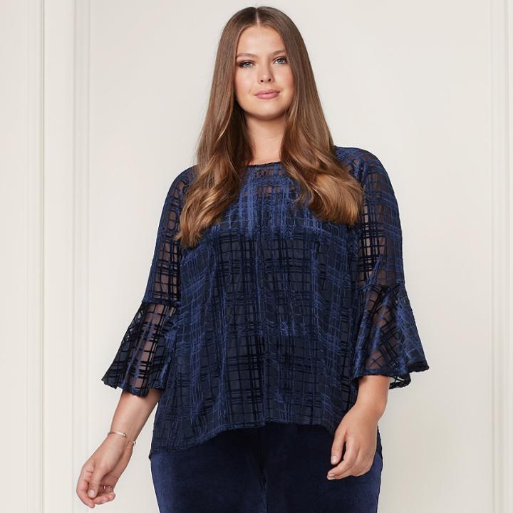 Lc Lauren Conrad Runway Collection Velvet Flocked Top - Plus Size, Women's, Size: 2xl, Dark Blue