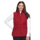 Plus Size Weathercast Geometric Quilted Faux-fur Lined Vest, Women's, Size: 1xl, Red