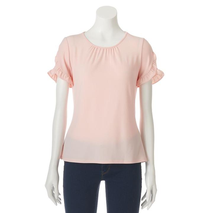 Women's Elle&trade; Shirred Ruffle Tee, Size: Medium, Lt Orange