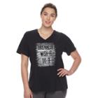 Plus Size Tek Gear&reg; Easy Graphic V-neck Workout Tee, Women's, Size: 1xl, Black