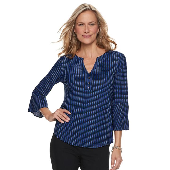 Women's Dana Buchman Bell Sleeve Henley Top, Size: Xxl, Blue