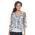 Women's Nina Leonard Open-work Embellished Cardigan, Size: Large, Blue (navy)