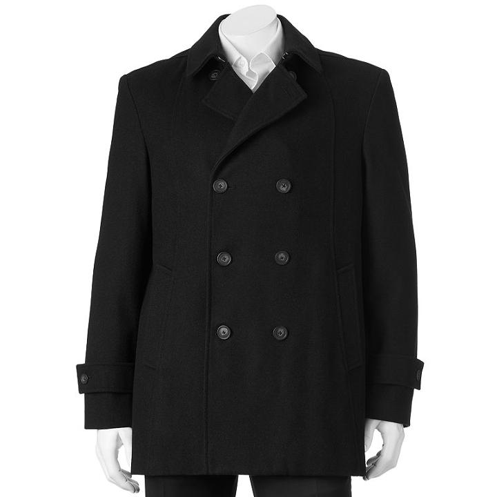 Men's Billy London Slim-fit Double-breasted 33-in. Wool-blend Short Peacoat, Size: 48 - Regular, Black
