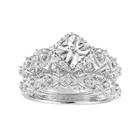 Sterling Silver 1/5 Carat T.w. Diamond Geometric Halo Ring Set, Women's, Size: 6, White