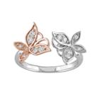 Laura Ashley Two Tone Sterling Silver 1/4 Carat T.w. Diamond Butterfly Ring, Women's, Size: 7, White
