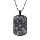 Diamond Accent Two Tone Stainless Steel Camouflage Cross Overlay Dog Tag - Men, Size: 24, White