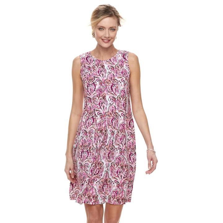Women's Croft & Barrow&reg; Print Pleated Shift Dress, Size: Xs, Med Pink