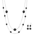Black Round Stone Double Strand Necklace & Drop Earring Set, Women's, Oxford