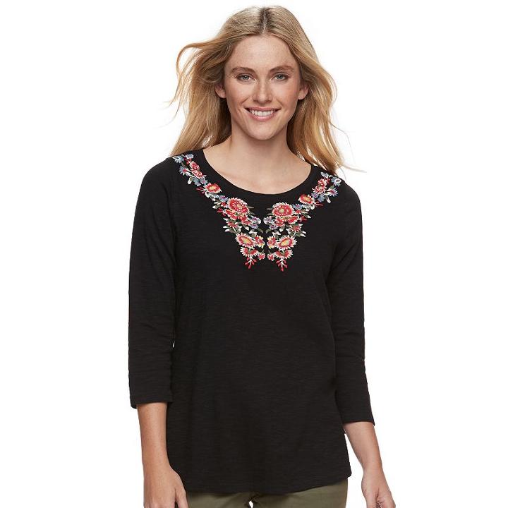 Women's Sonoma Goods For Life&trade; Embroidered Tee, Size: Large, Oxford