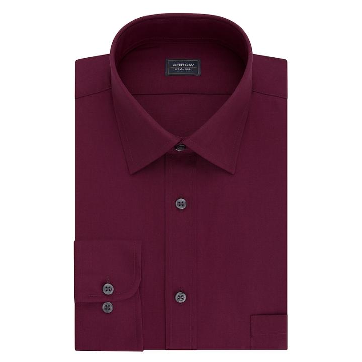 Big & Tall Arrow Regular-fit Poplin Wrinkle-free Dress Shirt, Men's, Size: 20 35/6t, Med Red