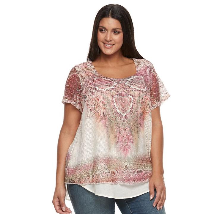 Plus Size World Unity Print Mesh Tee, Women's, Size: 1xl, Beige Oth
