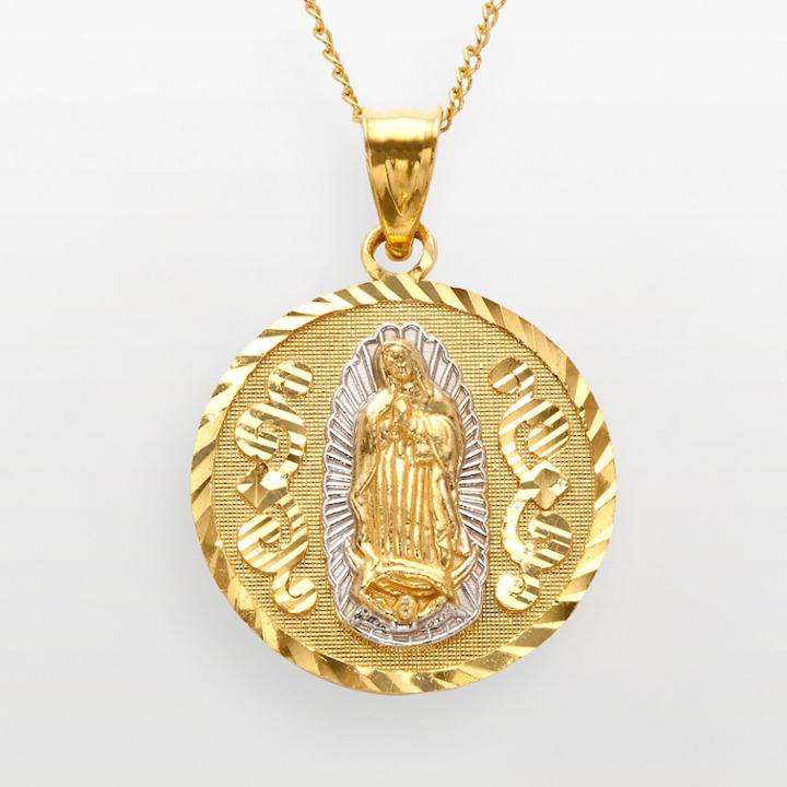 14k Gold Over Silver And Sterling Silver Our Lady Of Guadalupe Pendant, Size: 18, Yellow