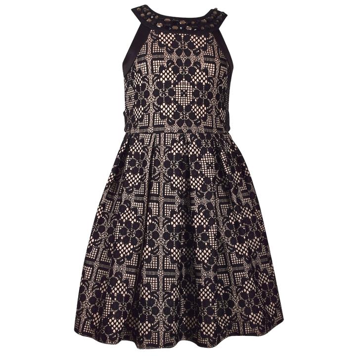 Girls 7-16 Bonnie Jean Bonded Lace Waistline Dress, Size: 8, Black