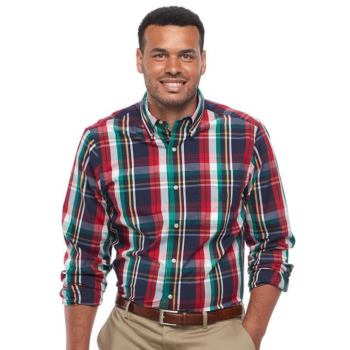 Big & Tall Chaps Regular-fit Plaid Button-down Shirt, Men's, Size: Xxl Tall, Blue (navy)