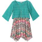 Girls 7-16 Speechless Perforated Overlay & Printed Handkerchief Hem Dress With Necklace, Girl's, Size: 14, Dark Red