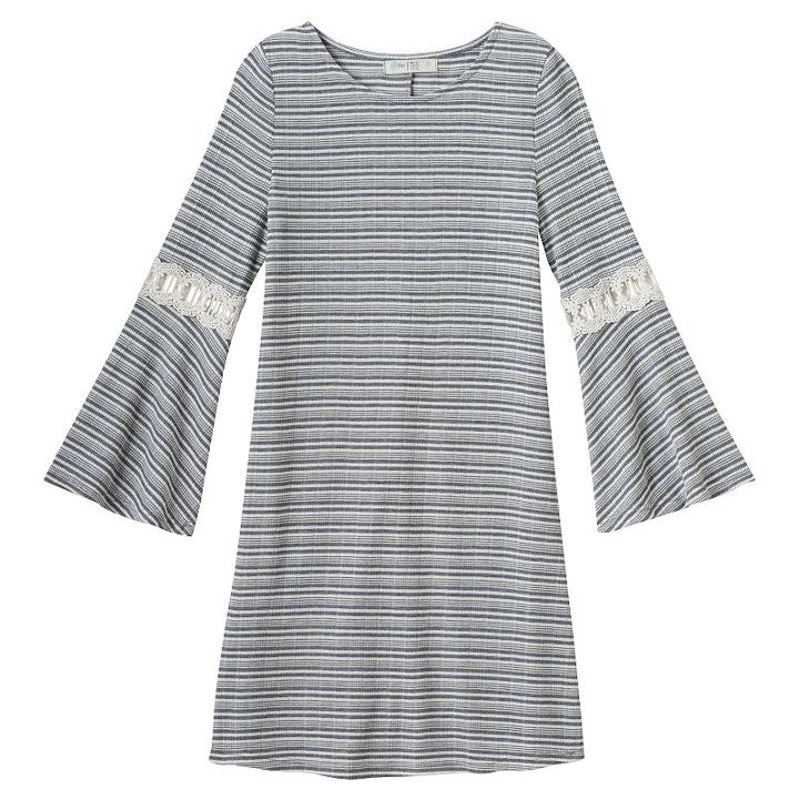 Girls 7-16 Love, Fire Knit Striped Bell-sleeve Dress, Girl's, Size: 16, Grey