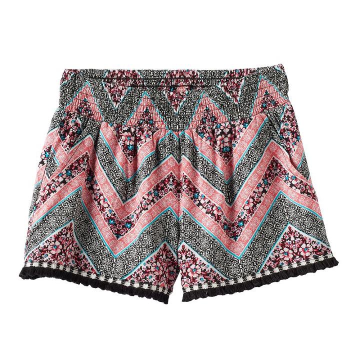 Girls 7-16 Joey B Patterned Soft Fringe Trim Shorts, Girl's, Size: Large, Med Pink