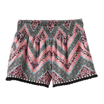 Girls 7-16 Joey B Patterned Soft Fringe Trim Shorts, Girl's, Size: Large, Med Pink