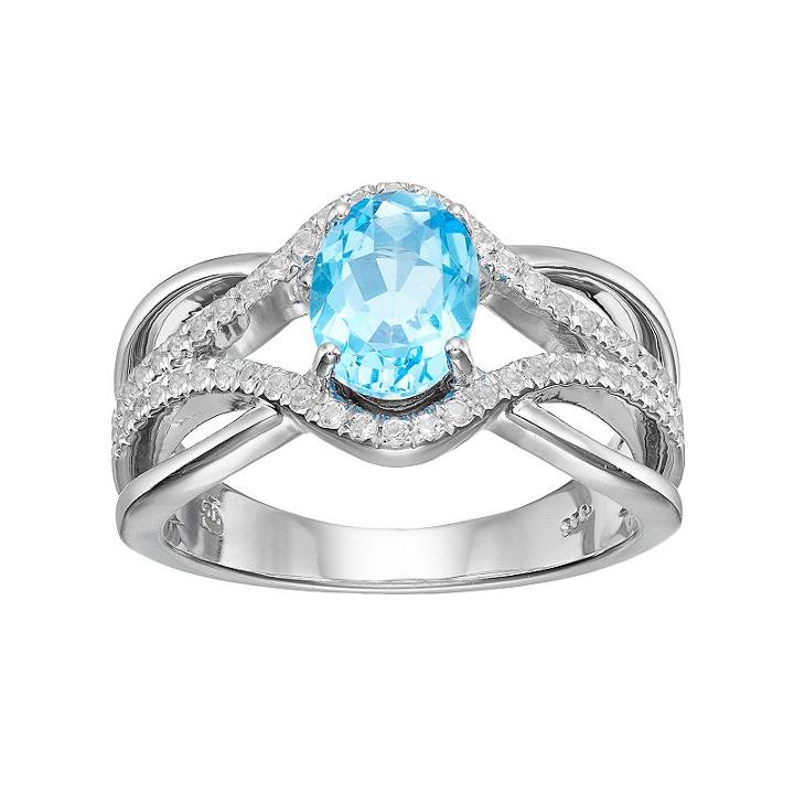 Sterling Silver Swiss Blue Topaz & Lab-created White Sapphire Swirl Ring, Women's, Size: 6