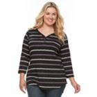 Plus Size Croft & Barrow&reg; Solid V-neck Tee, Women's, Size: 2xl, Black