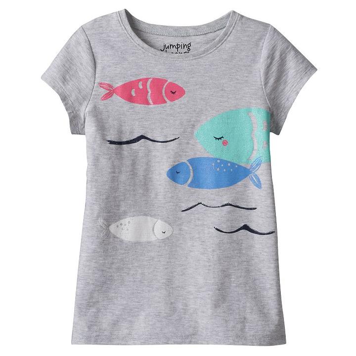 Girls 4-10 Jumping Beans&reg; Short Sleeve Slubbed Embroidered Graphic Tee, Girl's, Size: 8, Light Grey