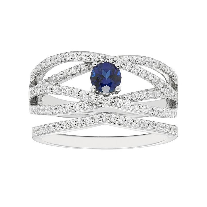 Boston Bay Diamonds 14k White Gold Sapphire & 1/2 Carat T.w. Diamond Twist Engagement Ring Set, Women's, Size: 7.50, Blue
