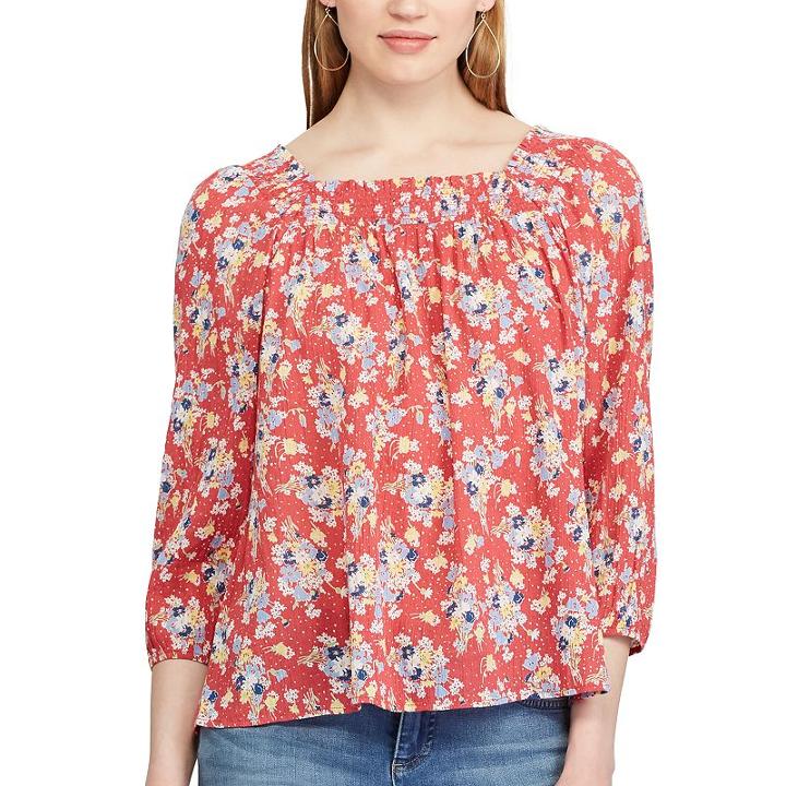 Petite Chaps Floral Smocked Peasant Top, Women's, Size: Xl Petite, Pink Ovrfl