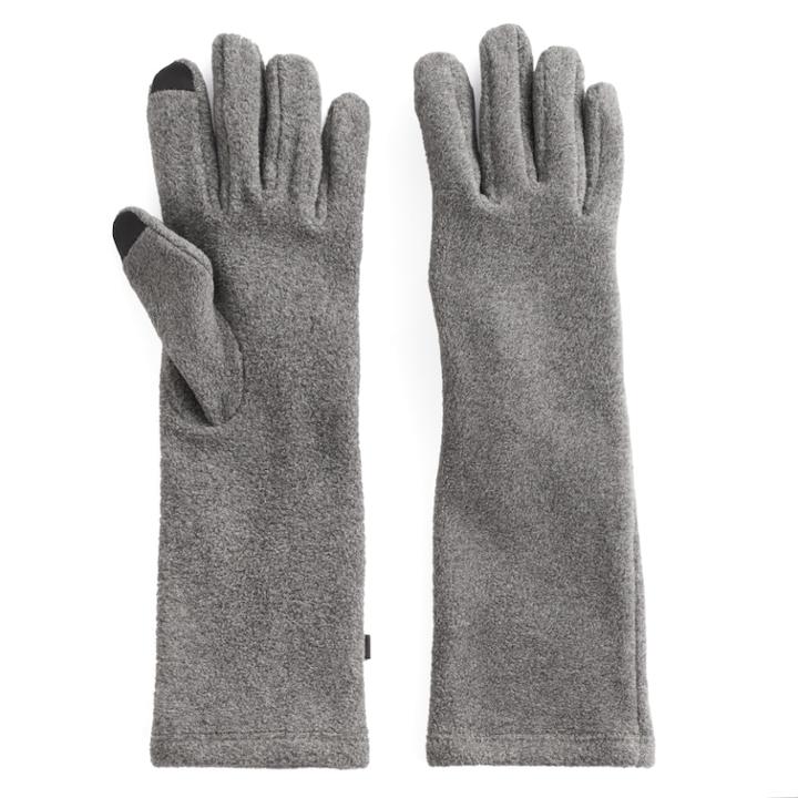 Women's Cuddl Duds Long Fleece Tech Gloves, Light Grey