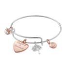 Love This Life Two Tone Happiness Is Homemade Heart Charm Bangle Bracelet, Women's, Silver