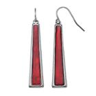 Red Inlay Nickel Free Linear Drop Earrings, Women's, Dark Red
