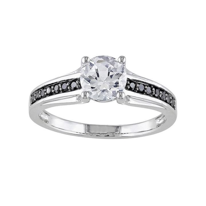 Lab-created White Sapphire And Black Diamond Engagement Ring In Sterling Silver (.14 Ct. T.w.), Women's, Size: 6