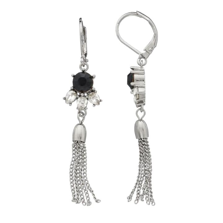 Lc Lauren Conrad Stone Cluster Nickel Free Tassel Drop Earrings, Women's, Black