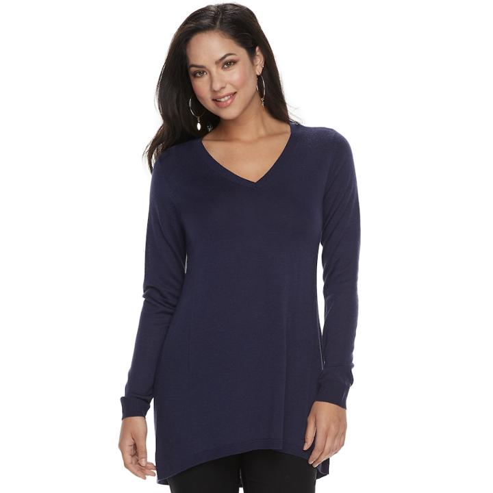 Women's Apt. 9&reg; High-low V-neck Tunic Sweater, Size: Xl, Drk Purple