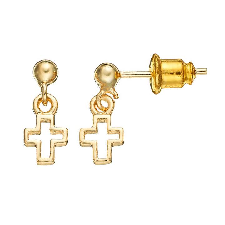 Charming Girl 14k Gold Vermeil Cross Drop Earrings - Kids, Yellow