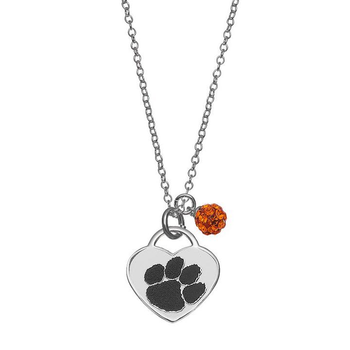 Fiora Sterling Silver Clemson Tigers Heart Pendant Necklace, Women's, Size: 18, Orange