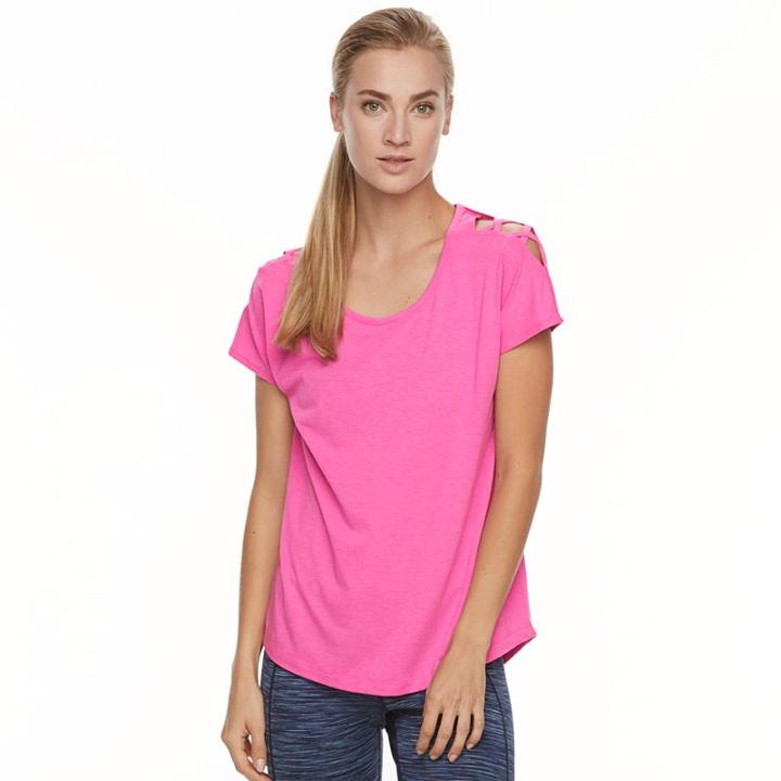 Women's Tek Gear&reg; Lattice Shoulder Tee, Size: Small, Brt Pink