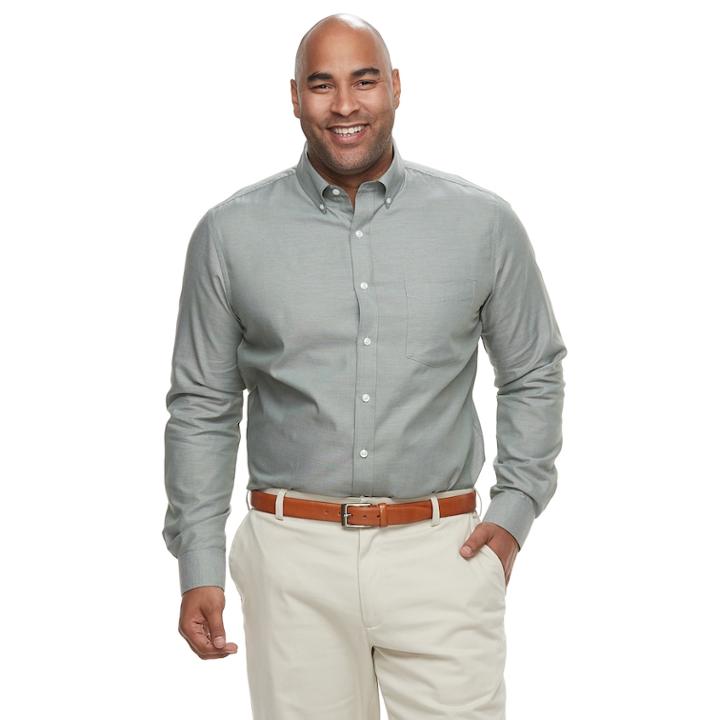 Big & Tall Croft & Barrow&reg; Regular-fit Easy-care Dobby Button-down Shirt, Men's, Size: 3xl Tall, Dark Green
