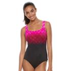 Women's Reebok Ombre Plaid One-piece Swimsuit, Size: 8, Pink
