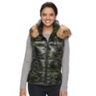 Women's S13 Snowcast Hooded Faux-fur Trim Down-fill Vest, Size: Large, Green Oth