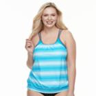 Plus Size Free Country Stripe Blouson Tankini Top, Women's, Size: 3xl, Blue