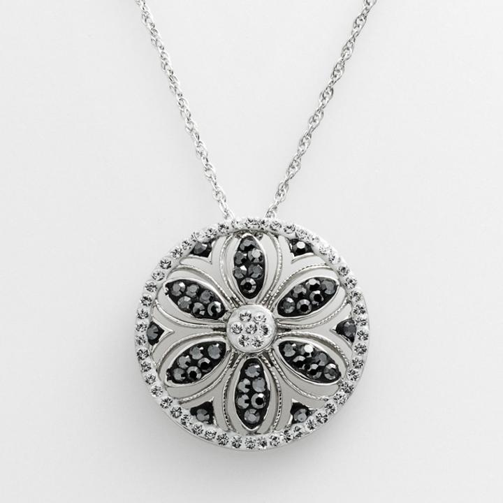 Artistique Sterling Silver Crystal Flower Pendant - Made With Swarovski Crystals, Women's, Black