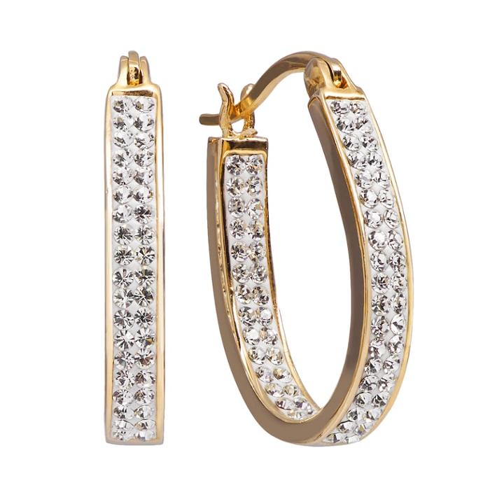 Chrystina Gold Tone Crystal Inside Out U Hoop Earrings, Women's, White