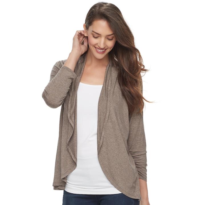 Women's Apt. 9&reg; Ruched Sleeve Open-front Cardigan, Size: Xxl, Dark Beige