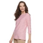 Women's Croft & Barrow&reg; Striped Button Sleeve Tee, Size: Large, Med Red