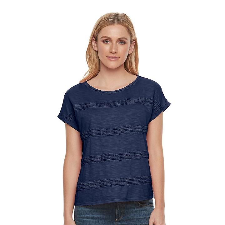 Women's Sonoma Goods For Life&trade; Crochet Stripe Tee, Size: Small, Dark Blue
