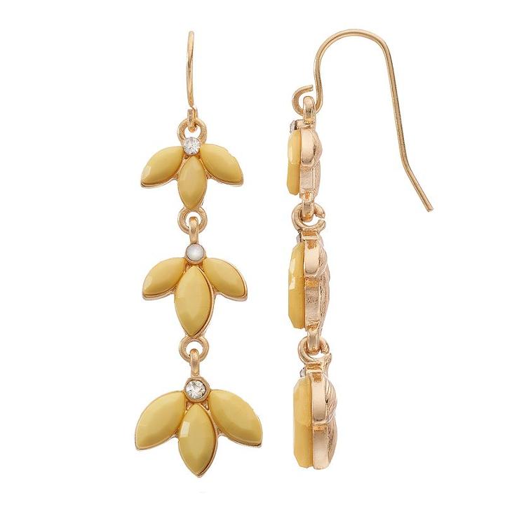 Yellow Cabochon Flower Linear Drop Earrings, Women's