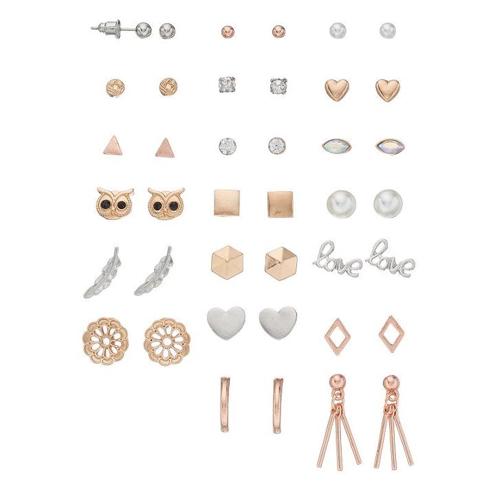 Mudd&reg; Love, Owl & Heart Nickel Free Stud Earring Set, Women's, Multicolor