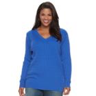 Plus Size Croft & Barrow&reg; Cable-knit V-neck Sweater, Women's, Size: 1xl, Blue (navy)