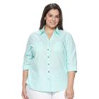 Plus Size Croft & Barrow&reg; Swiss Dot Mixed-media Shirt, Women's, Size: 2xl, Lt Green